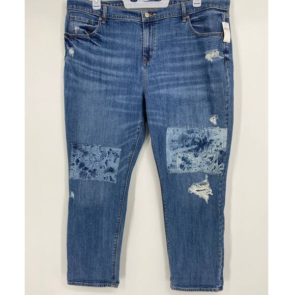Old Navy Womens Mid Rise Boyfriend Straight Rip Repair Blue Denim Jeans NEW 18 - Picture 1 of 10